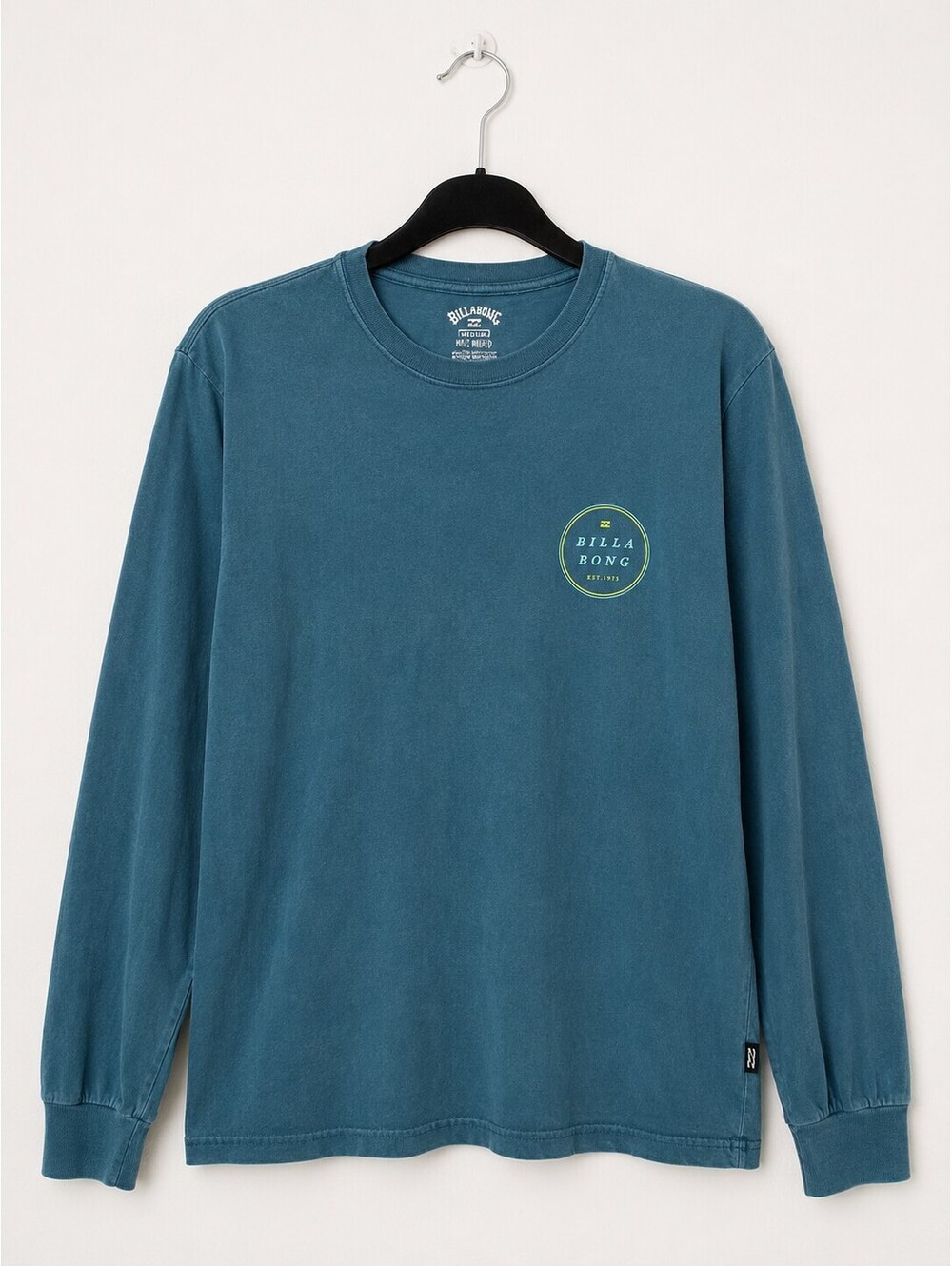 Billabong Wave Washed Teal Logo Long Sleeve Cotton Tee Size M